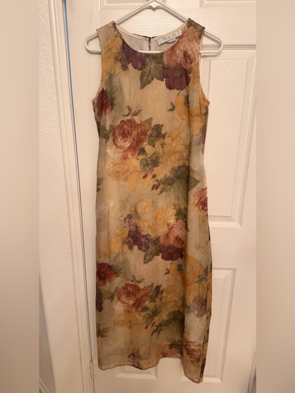 Vintage Christy Lyn Floral Maxi Dress in Cream with Yellow & Mauve Blooms